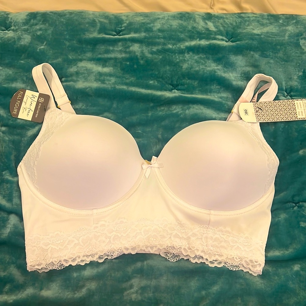 NWT White Daisy Fuentes Intimates full figure wire free lounge bra 38D